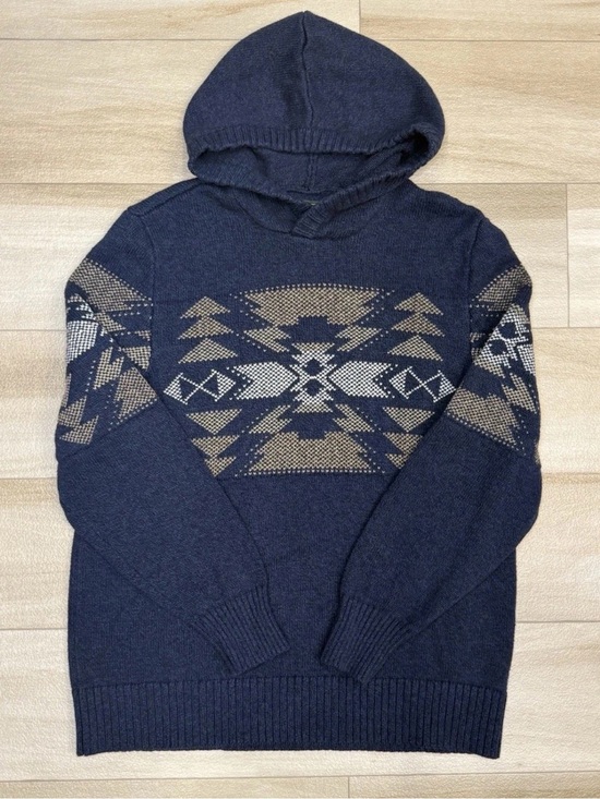 American Eagle Outfitters Other - American Eagle Outfitters Men's Aztec
Southwest Hooded Sweater Sz L Blue Tan Y2K